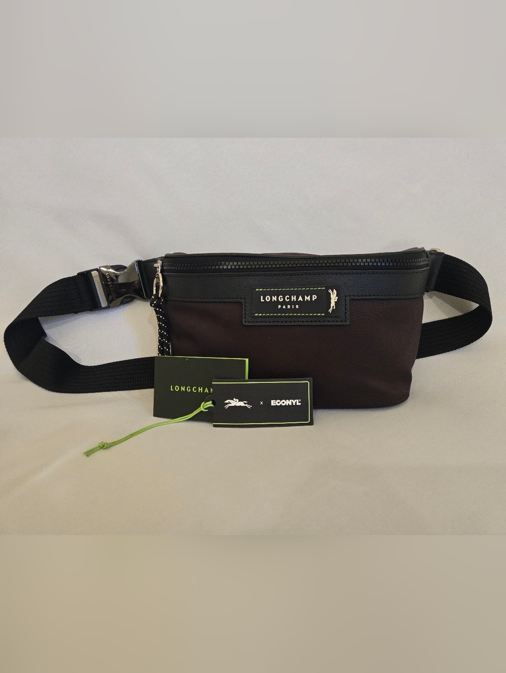 Longchamp Men's Burgundy Nylon Belt Bag with Black Trim